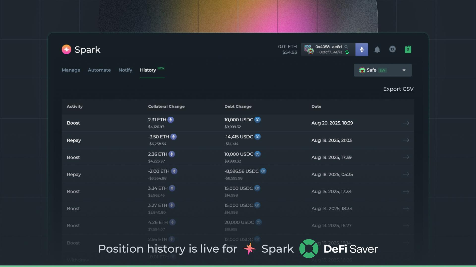 Screenshot 3 of DeFi Saver showing the application interface